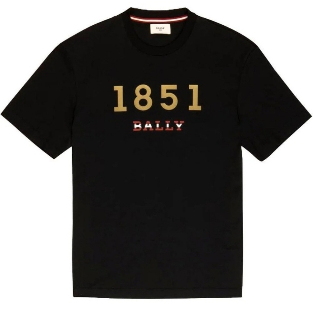 Bally: Black Tee with Gold and Red Details